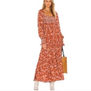 NWT Free People Sweet Escape Boho Maxi dress in Mocha Combo color, size Medium
